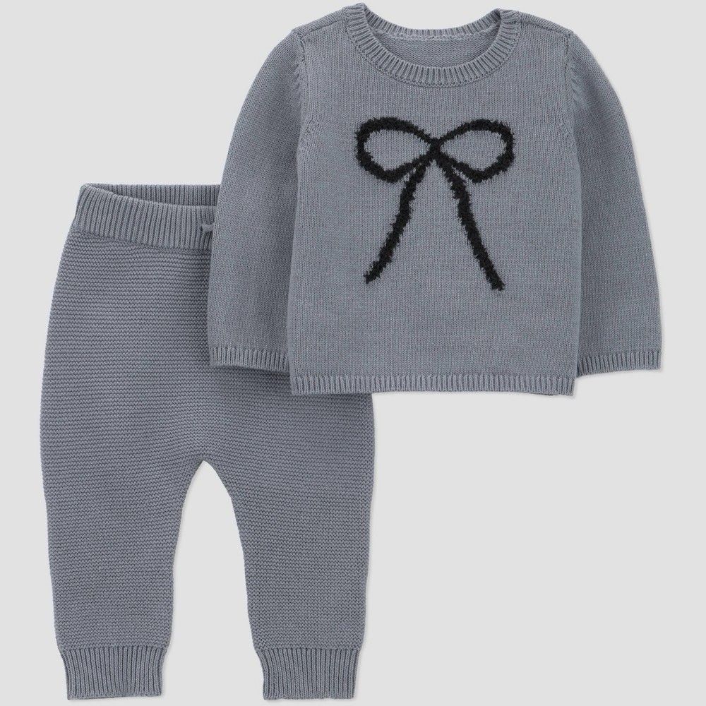 Carter's Just One You Baby Girls 100% Cotton Gray 2pc Bow Sweater Set - 9months